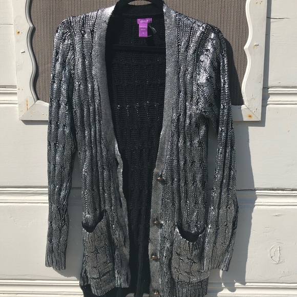 Olivia M Sweaters - Olivia M. silver and black shimmer cardigan.